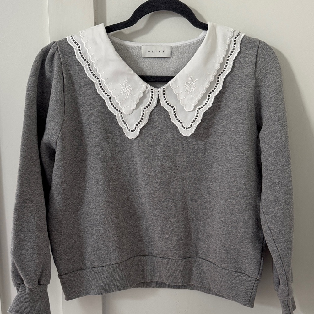OLIVE Layered Collar Fleece Sweatshirt, Grey OS